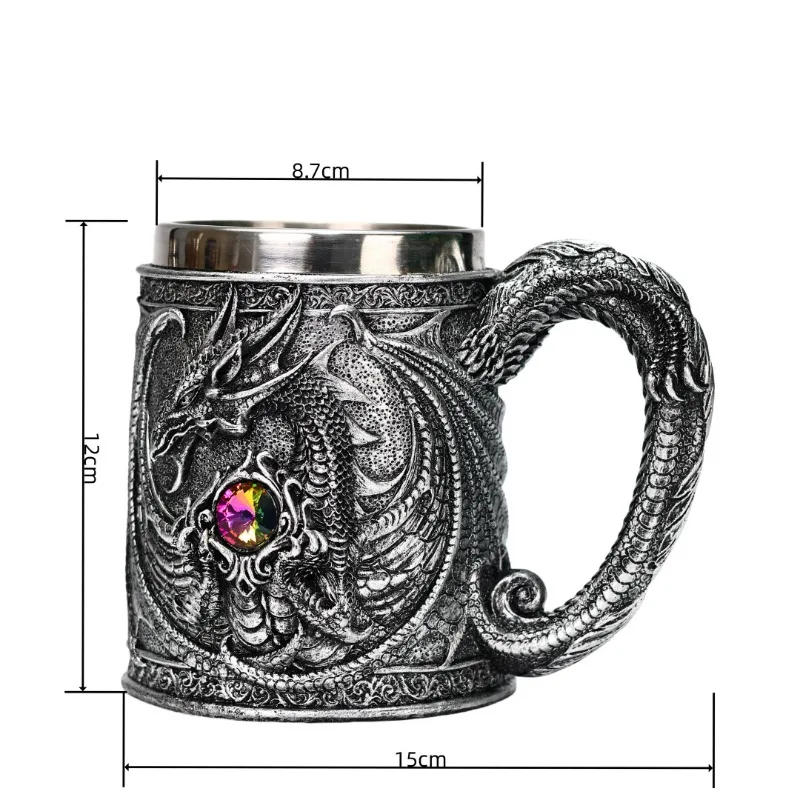 Description Picture 2 of itemMedieval Viking Dragon Beer Mug 16OZ Stainless Steel Drinking Beer Stein Coffee Cup Viking Gifts for Men Norse Medieval Decor