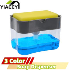 1pc Press Type Soap Dispenser with A Sponge Press Soap Box Kitchen Dishwashing Detergent Liquid Dispenser