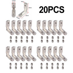 20Pcs L-shaped Bracket 90° Inner Connector T-slot Corner Joint Brackets EU-2020 Hardware Corner Brackets
