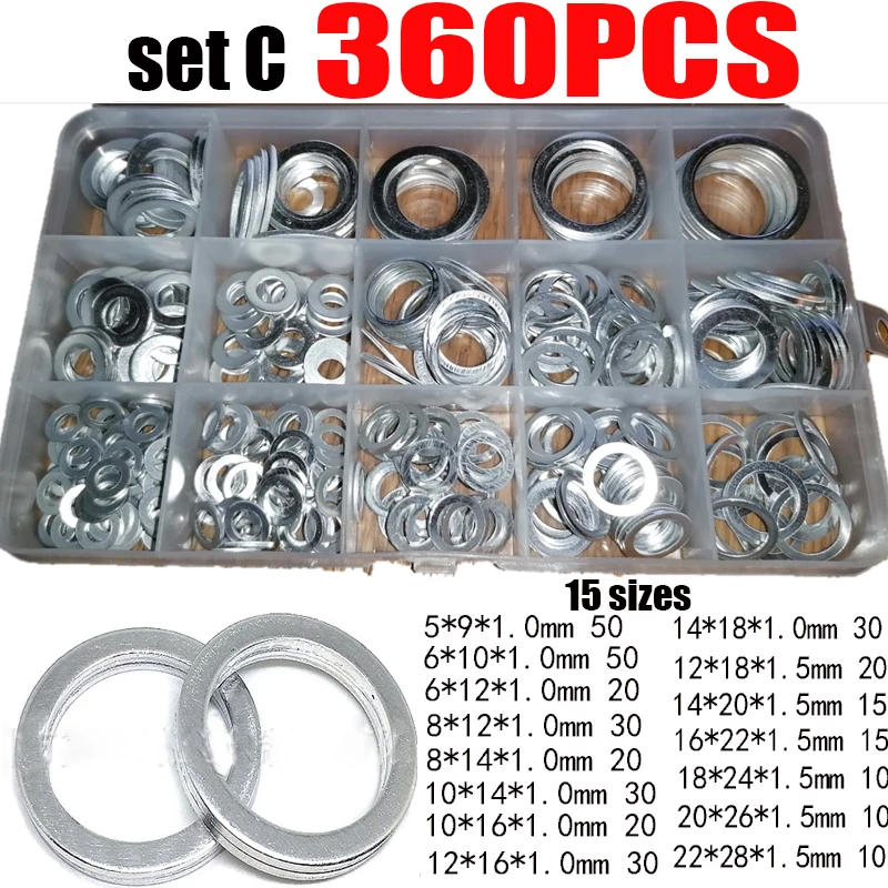 Description Picture 4 of item200-540pcs Aluminum Washer O-ring Solid Gasket Flat Washer Oil Sump Plug Flat Ring Sealling Spacers M6/8/10/12/14/16/18/20/22/24