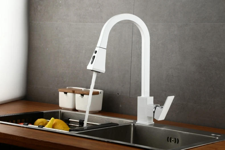 Description Picture 2 of itemTap Black and White Kitchen Faucet Dish Basin All Copper Hot and Cold Pull-out Rotating Household Showerhead Sink Basin Faucet