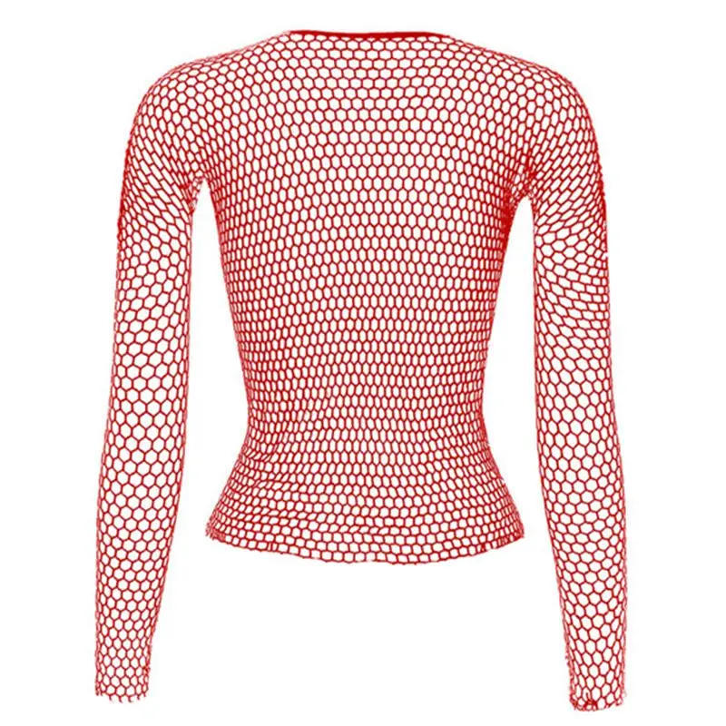 Description Picture 6 of itemWomen Fishnet Mesh See-through Black Shirts Female Harajuku Sexy Long Sleeve Tee Crochet Tops Fashion Bodystocking