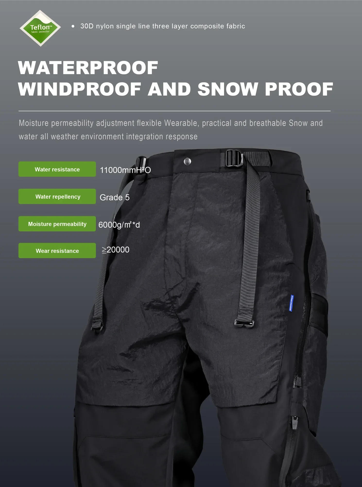 Description Picture 3 of itemREINDEE LUSION 21AW DOUBLE SHAPE ZIPPER WATERPROOF PANT Wide leg pants army green splicing jogger dark wear techwear