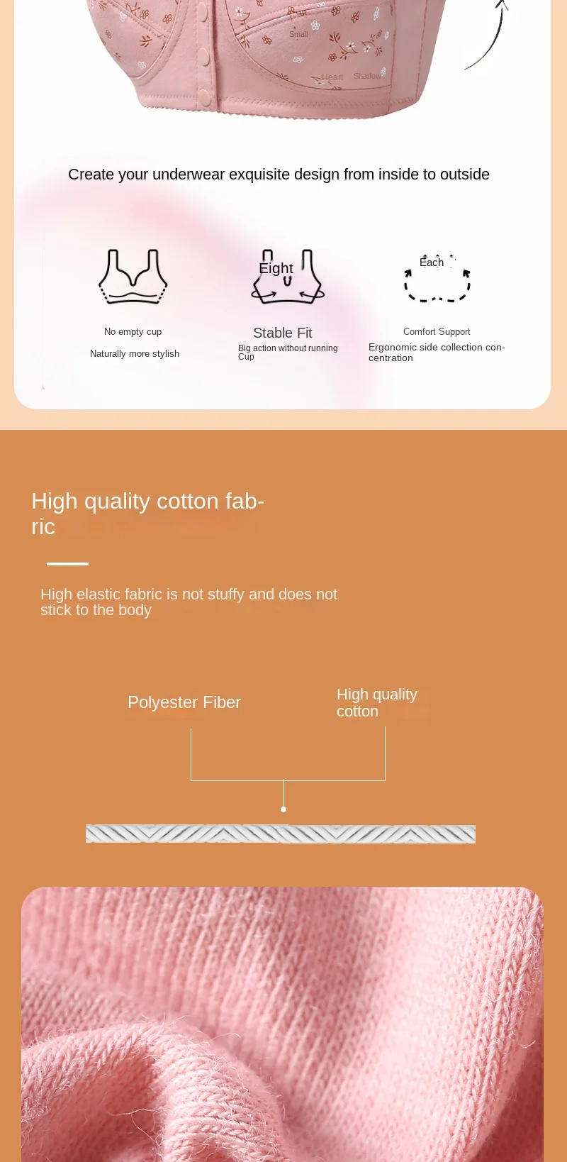 Description Picture 4 of itemPlus Size Women Soft Cotton Sports Bra Wire Free Bras Front Closure Brassiere Comfortable Thin Underwear Middle-aged Elder