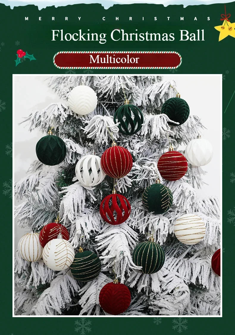 Description Picture 2 of item6/12pcs 6cm Wine Red Christmas Ball Ornaments Dark Green White Christmas Tree Party Decoration New Christmas Spheres Pendant