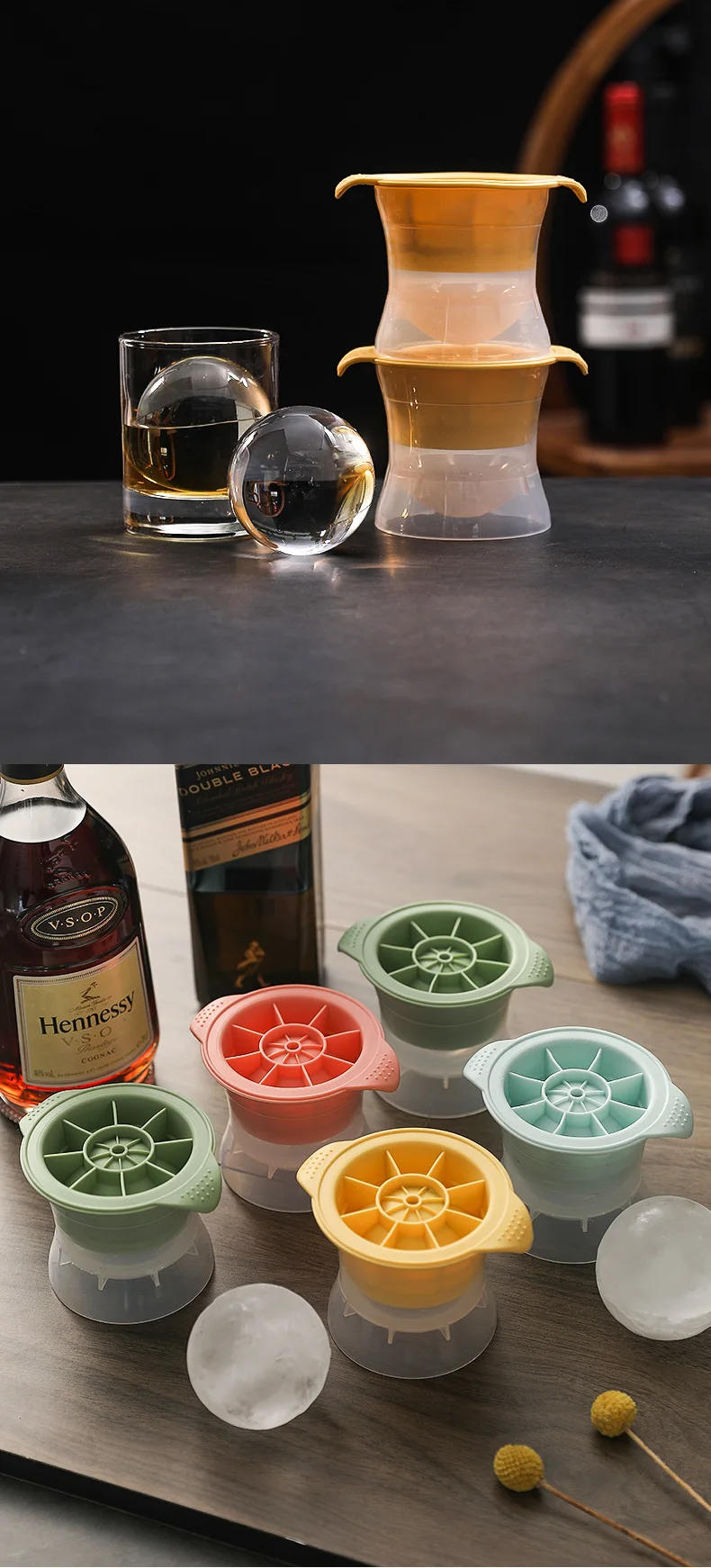 Description Picture 2 of itemSilicone Sphere Ice Cube Mold Home Kitchen Stackable Slow Melting Ice Ball Round Jelly Making Mould For Cocktail Whiskey Drink