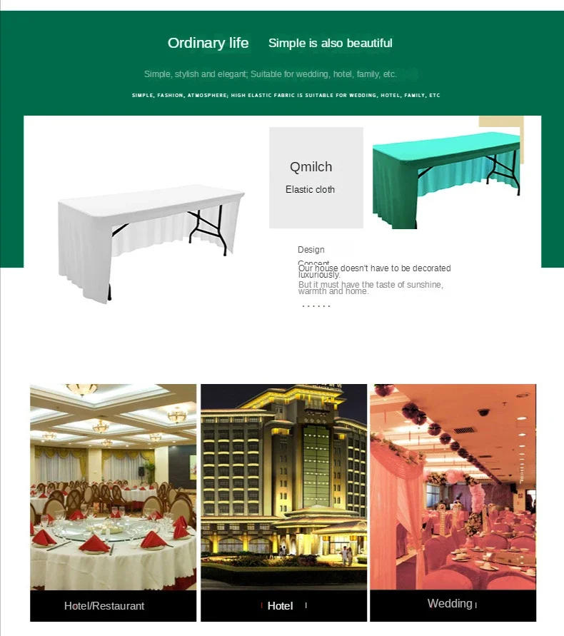 Description Picture 3 of itemSpandex Stretch Tablecloth 6FT 8FT Elastic Table Cloth Cover for Hotel Banquet Wedding Party Table Decor White Table Skirt
