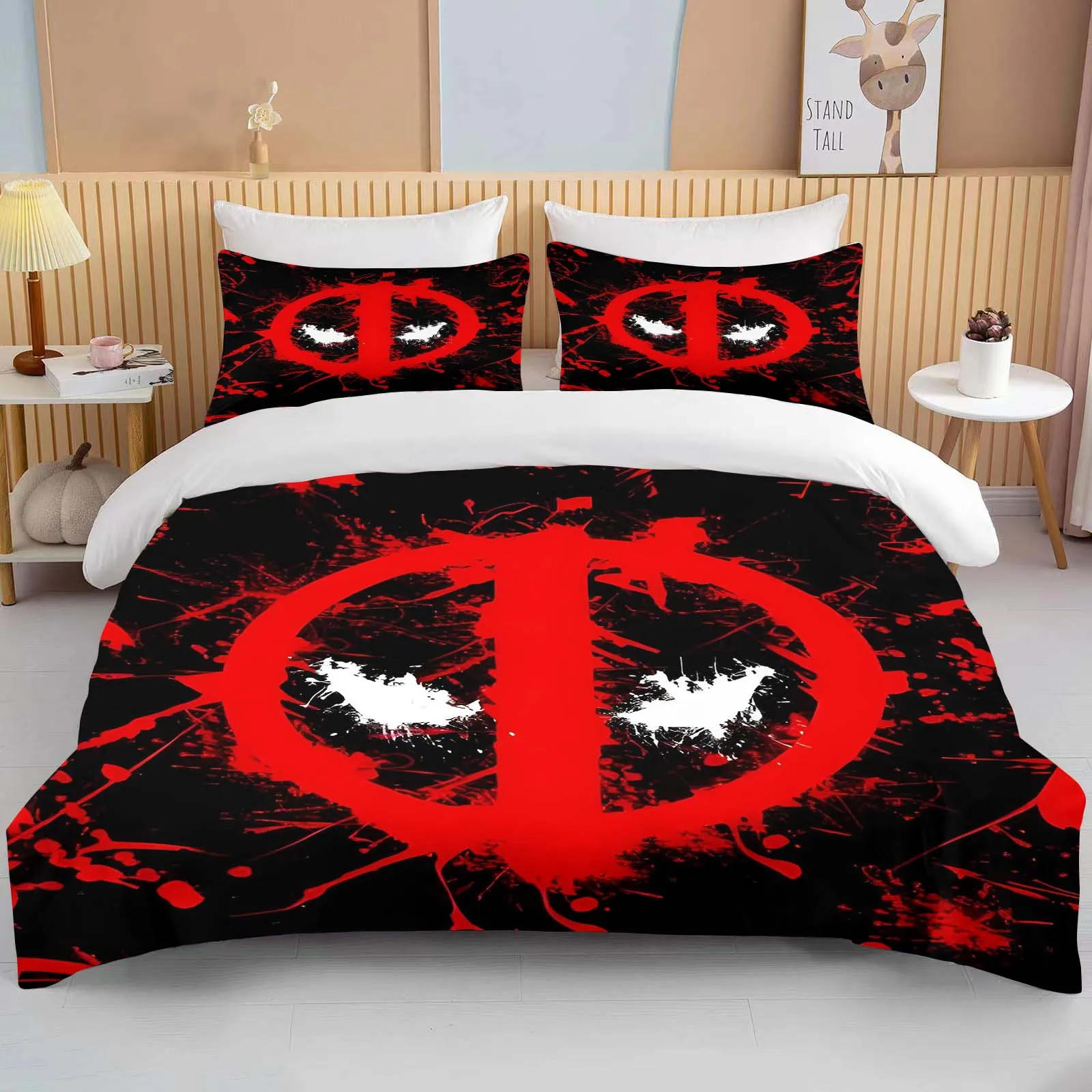 Description Picture 4 of item10 Sizes Marvel Deadpool Printed Quilt Cover Pillowcase Bedding Set Kids Adult Comfortable Bed Set Twin King Queen Bedding Set