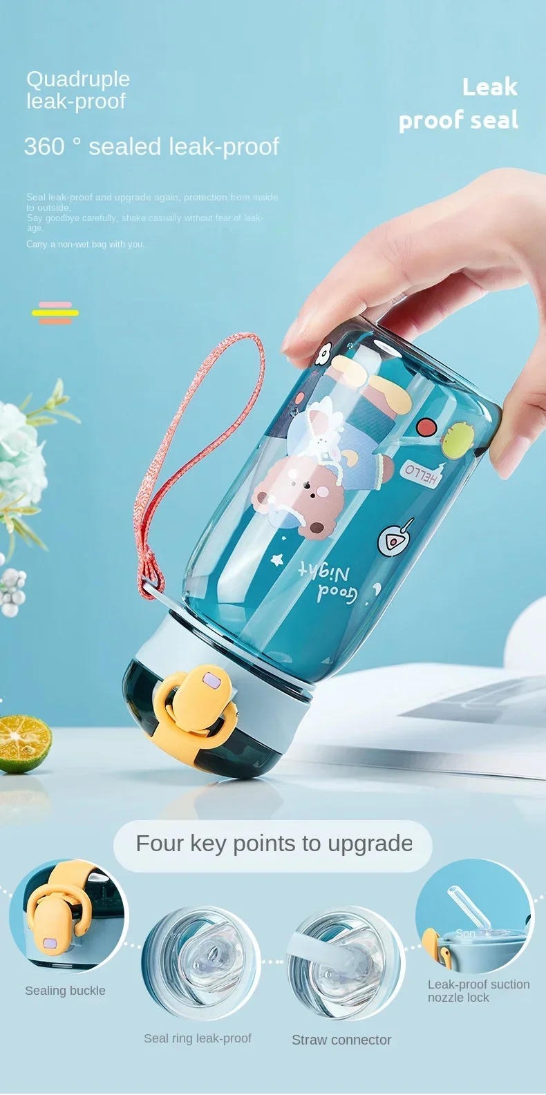 Description Picture 6 of item400ml Cute Water Straw Cup Sippy Kids Cartoon BPA Free Leakproof Water Bottles Bear Outdoor Portable Drink Bottle Children's Cup
