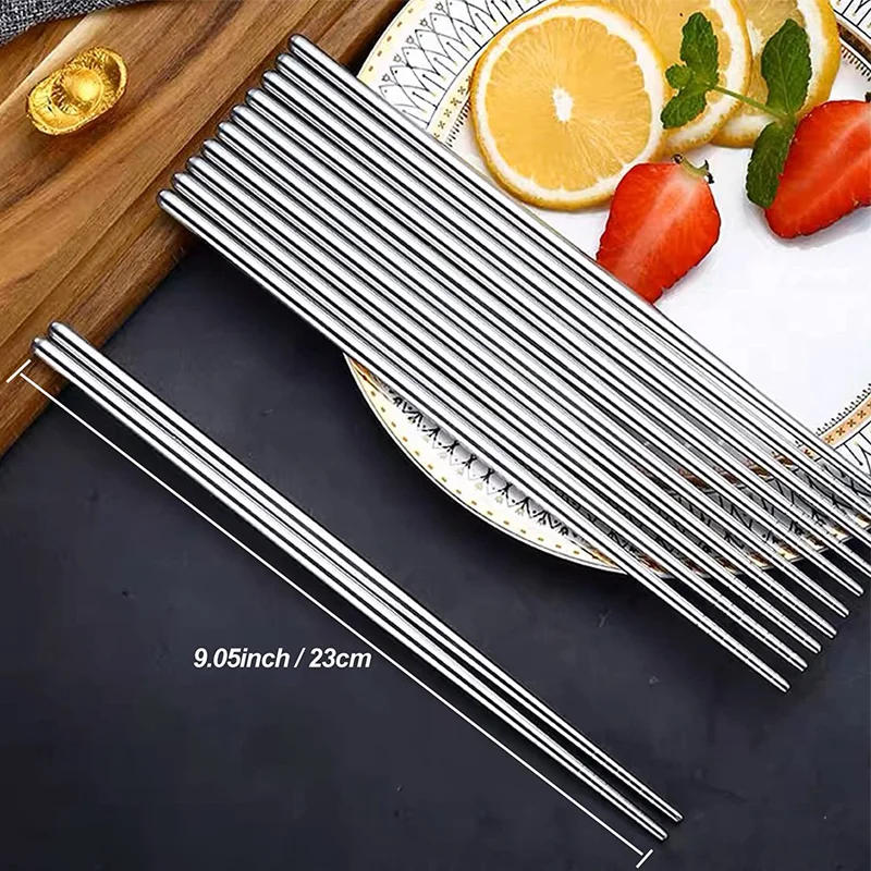 Description Picture 5 of item1/2/5 Pairs Chinese Chopsticks Stainless Steel Non-slip Sushi Chopstick Korean Japanese Food Metal Sticks Kitchen Tableware Set