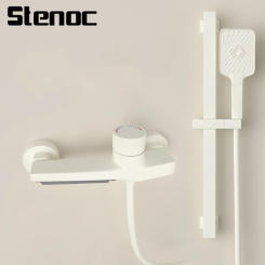 Stenoc New White Wall Mounted Bathroom Shower Faucet Set Grey Bathtub Shower Set Silver Bathroom Waterfall Bath & Shower Faucet