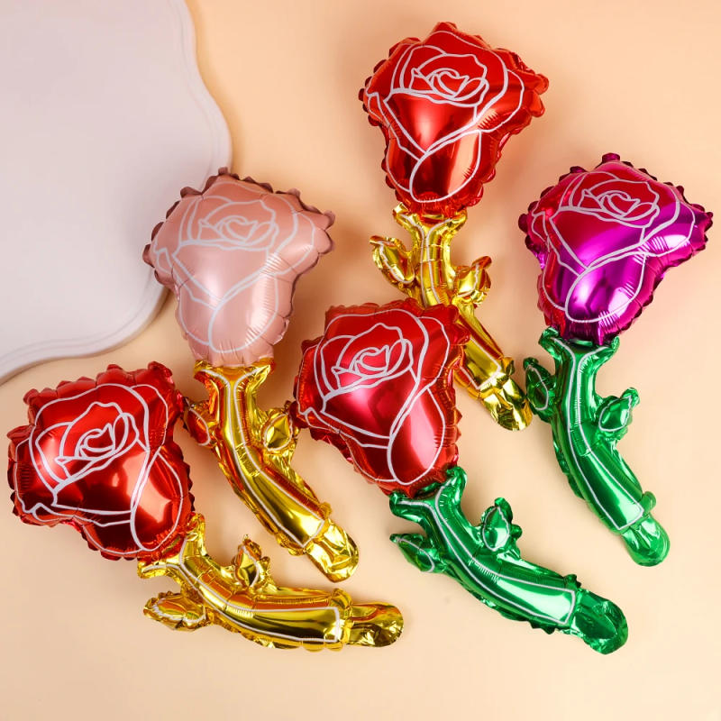 Description Picture 4 of item10/5pcs Mini Rose Flower Balloons Rose Shaped Aluminum Foil Balloons Valentines Day Mother's Day Birthday Wedding Decoration
