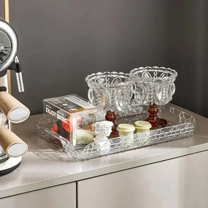 Description Picture 2 of itemHousehold Rectangular Storage Tray Countertop Light Luxury Water Cup Storage Tea Tray Transparent Home Decoration Organizer Tray