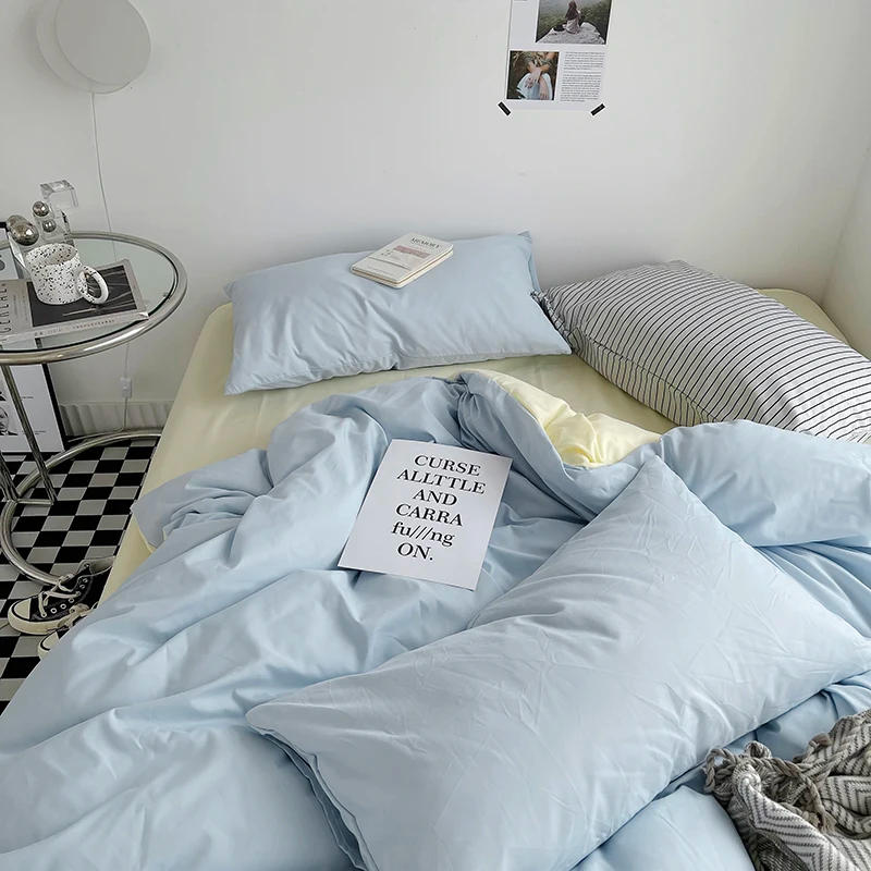 Description Picture 4 of itemLight Blue Duvet Cover Set with 2pcs Pillowcase INS Style Soft Comforter Covers for Queen King Reversible Fashion Solid Bedding