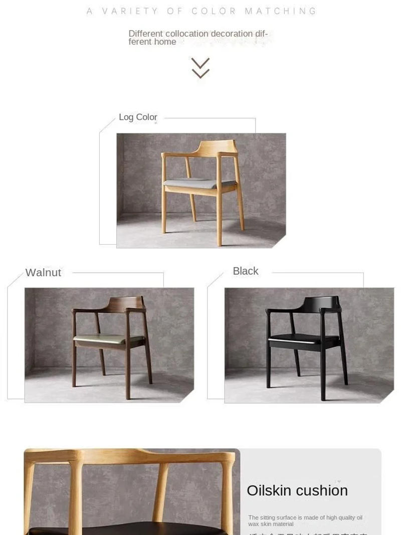 Description Picture 2 of itemJOYLIVE Nordic Solid Wood Dining Chair Light Luxury White Wax Wood Living Room Chairs Modern Simple Leisure Armchair Furniture