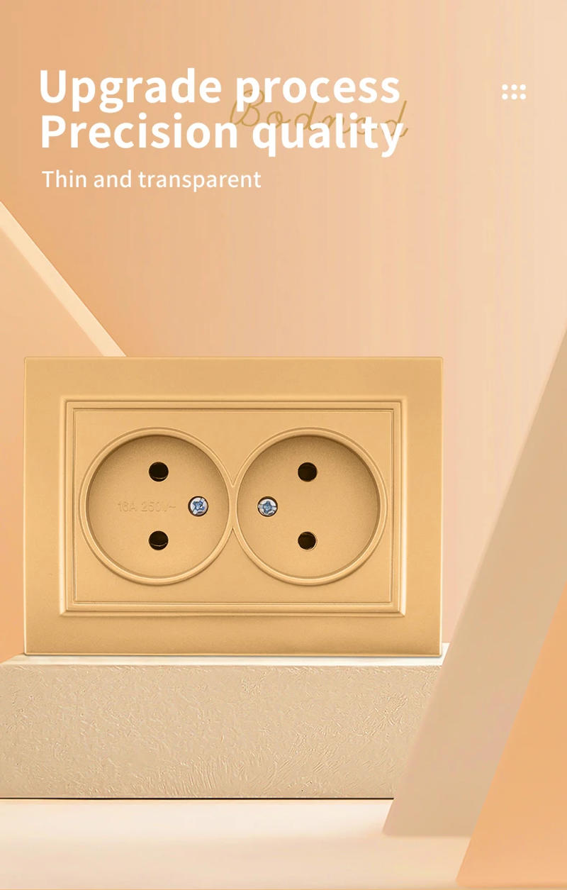 Description Picture 4 of itemWESA Gold Power Socket European Standard Wall Socket Electrical Outlett Not Ground Embed Plugs Flame Retardant Plastic Panel