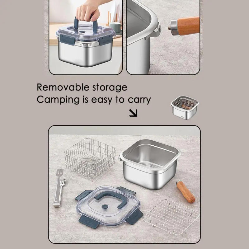 Description Picture 6 of itemCamping Cookware Set 2500ml Square Camping Cooking Pot Multifunctional Hiking Cooking Set Camping Equipment Deep Fryer Pot