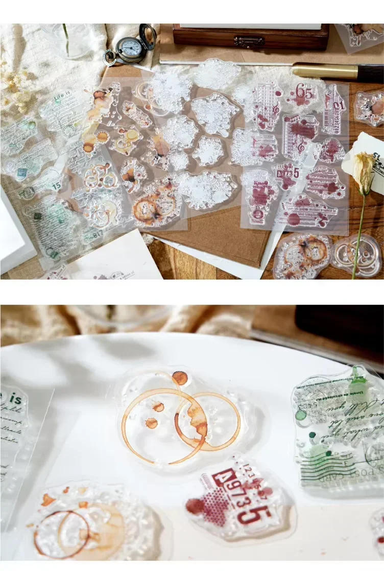 Description Picture 6 of item1Pack set vintage silicone stamps letterhead story handbook printing Assorted Stamp Supplies Background Scrapbook cut 208*104mm