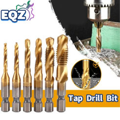 1/6Pcs Tap Drill Bit Set Hex Shank Titanium Plated HSS Screw Thread Bit Tap Drill Bit Compound Bit M3 M4 M5 M6 M8 M10 Hand Tools