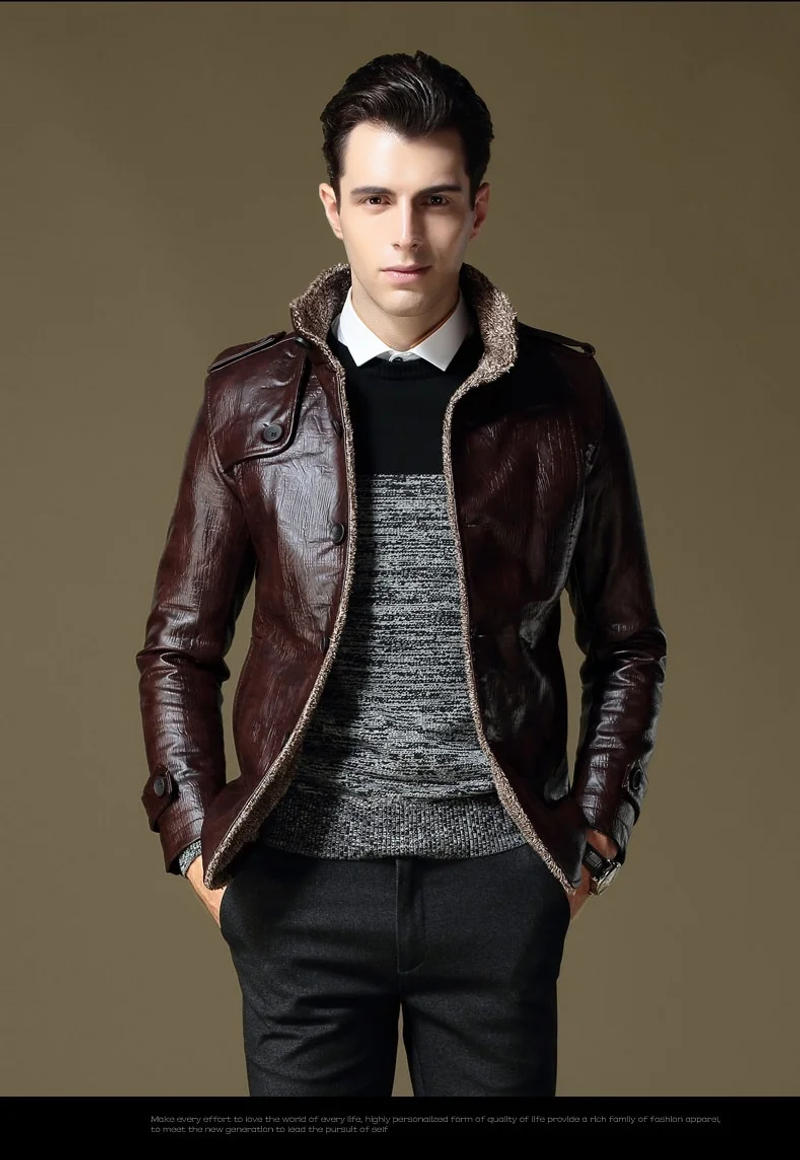 Description Picture 3 of item2023 Brand PU Leather Jacket Motorcycle Men's Winter Jackets and Fur Coats Thickening Wool Windbreak Warm Coat Plus Big Size 3XL