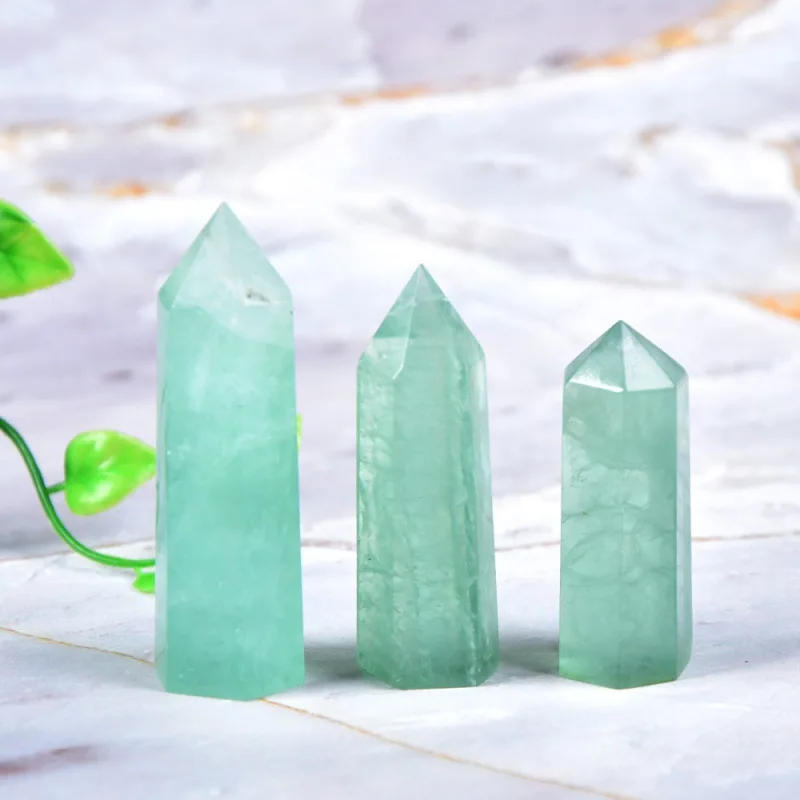 Description Picture 4 of itemNatural Green Fluorite Single Pointed Pillar Crystal Healing Stone Natural Green Quartz Room Decor Polished Obelisk Carved Craft