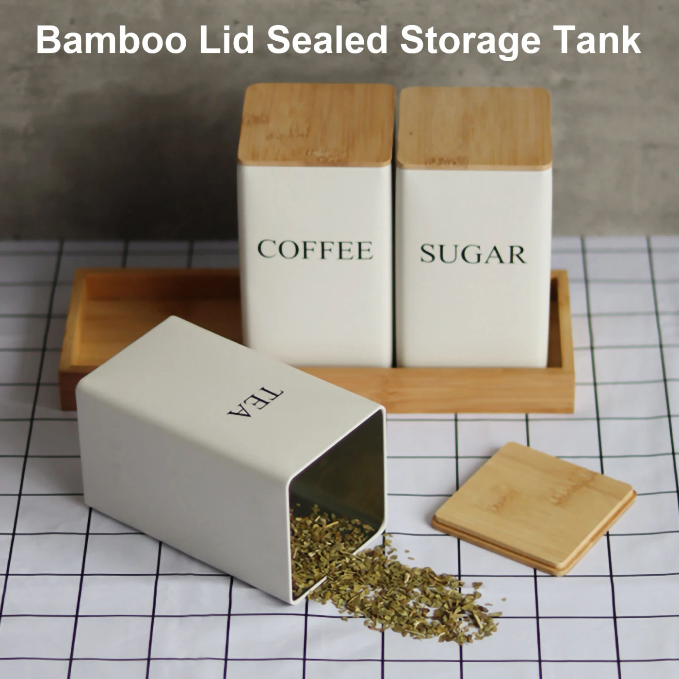 Description Picture 3 of item3Pcs Coffee Bean Storage Bottle with Bamboo Lid Simple Style Tea Coffee Sugar Storage Jar Tea Can Kitchen Storage & Organization