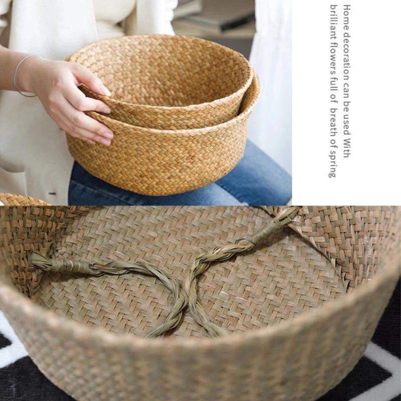 Description Picture 5 of itemWicker Storage Baskets Straw Wicker Rattan Hanging Flowerpot Seagrass Folding Laundry Basket Plant Basket Seaweed Home Decor