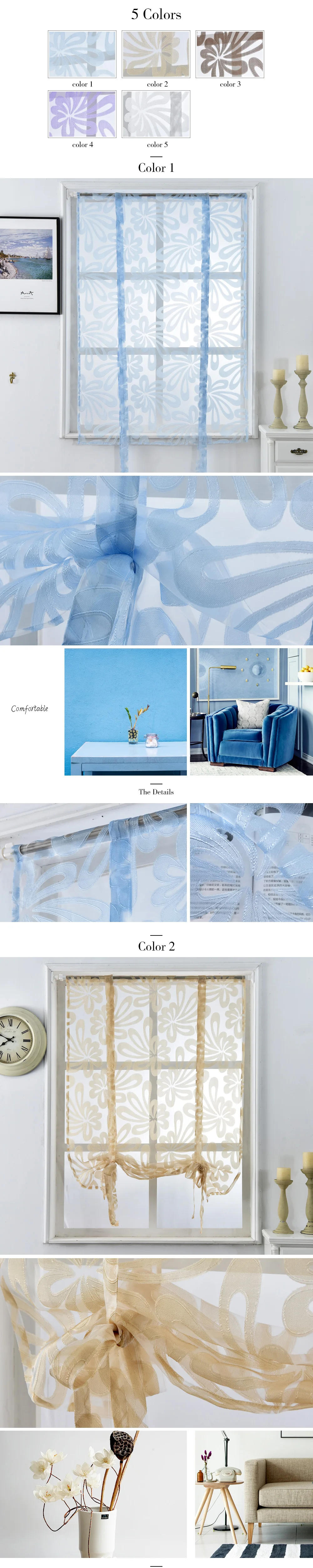 Description Picture 6 of itemKitchen short curtains jacquard roman blinds floral white sheer panel blue tulle window treatment  door curtains home decor
