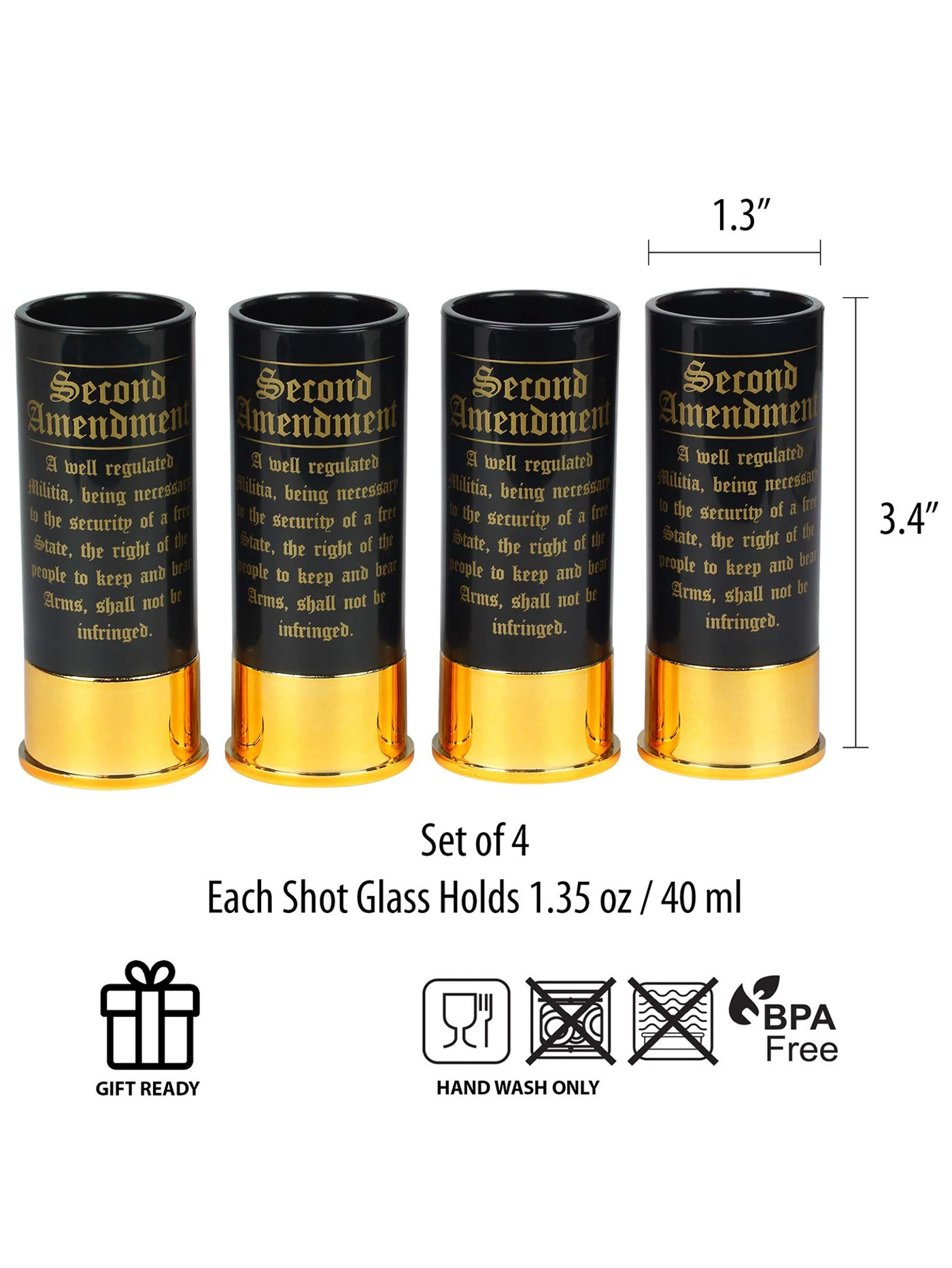 Description Picture 6 of item4pcs/Set Plastic 3.4x1.3inch 2nd Amendment 12 Gauge Shot Glass, Patriotic Amendment Shot Glasses,Great Gift for Dad And Brother