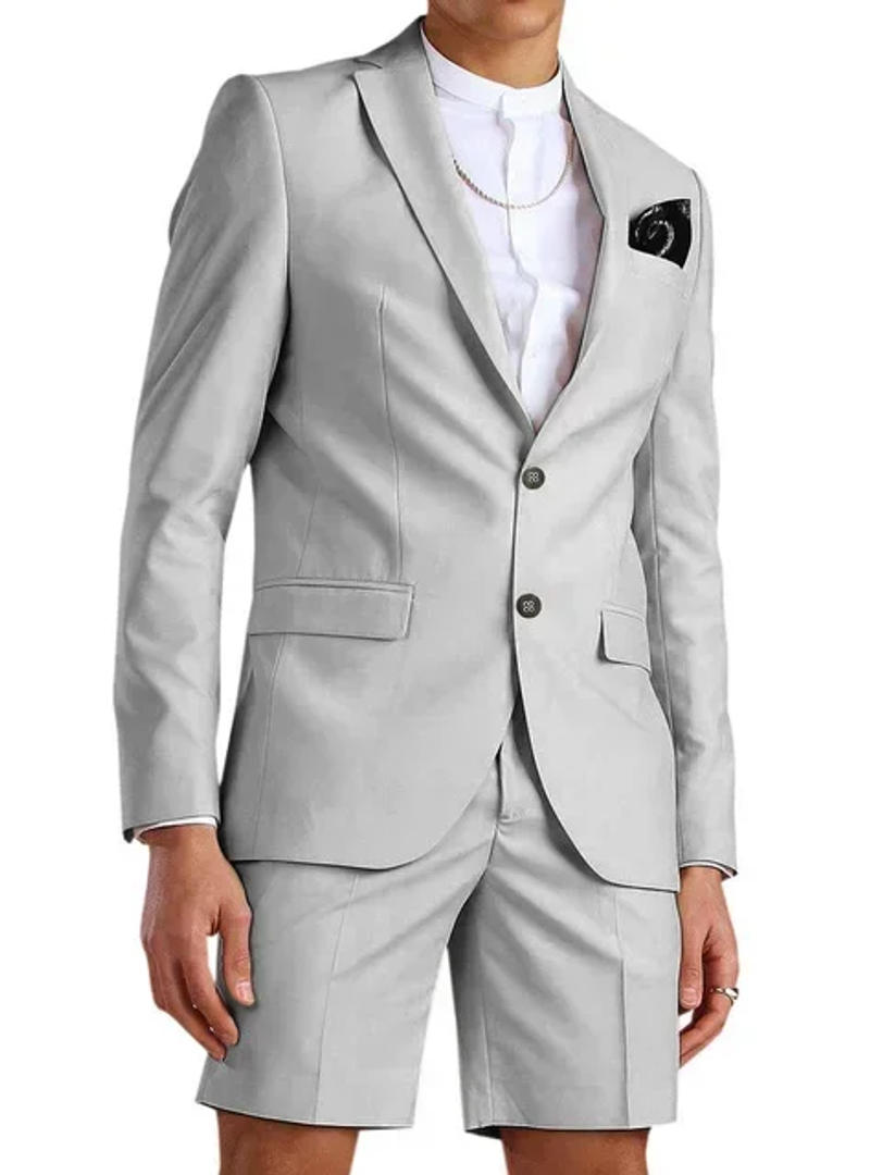 Description Picture 4 of itemSummer Blue Jacket Short Pants Fashion Men Suits Casual Slim Fit Blazers Hombre High Quality Custom 2 Piece Set Costume Homme