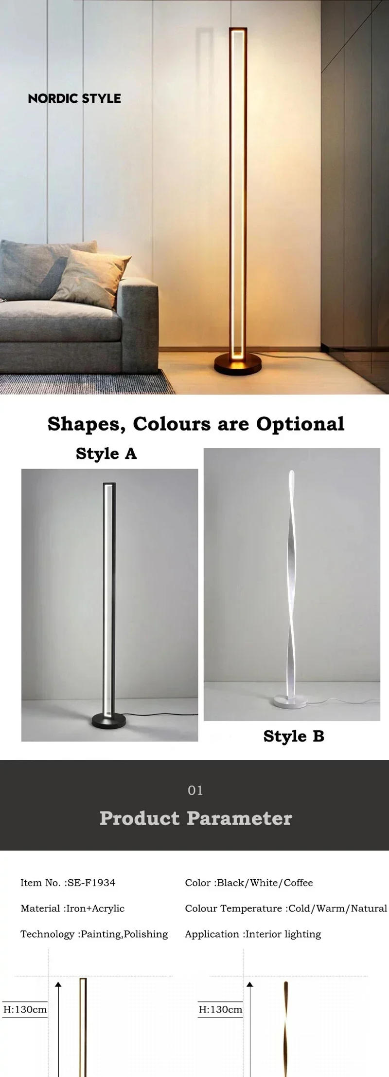 Description Picture 2 of itemMinimalist LED Floor Lamp Home Indoor Art Decor Free Standing Lamps Living Room Bedroom Study Room Spiral Shade Floor Lighting
