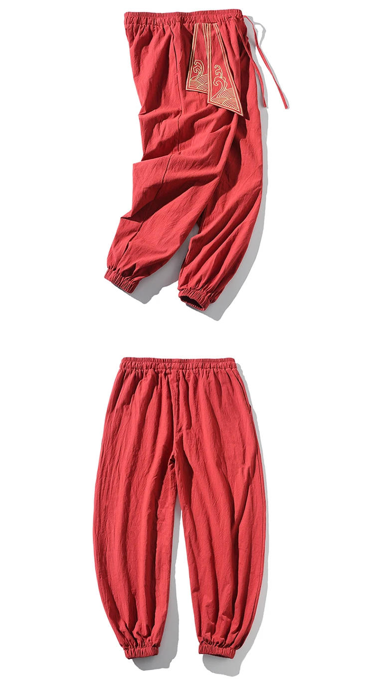 Description Picture 3 of itemCotton Linen Harem Pants Men Elastic Waist Jogger Casual Pants Male ankle-length Trousers Chinese Traditional Clothing