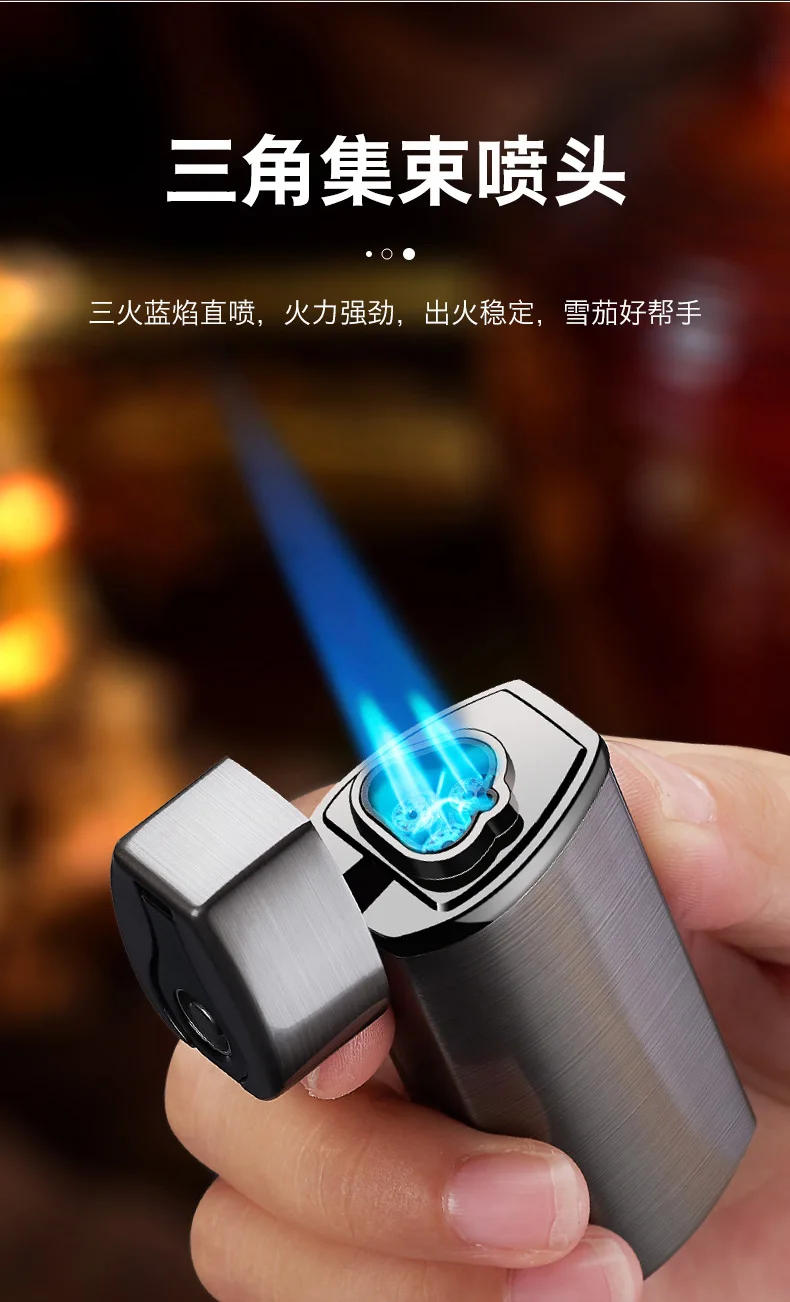 Description Picture 4 of itemMetal USB Triple Torch Transom LED Jet Cigar Lighter Three Nozzle Turbo Windproof Cigar Lighter Smoking Accessories Men‘s Gift