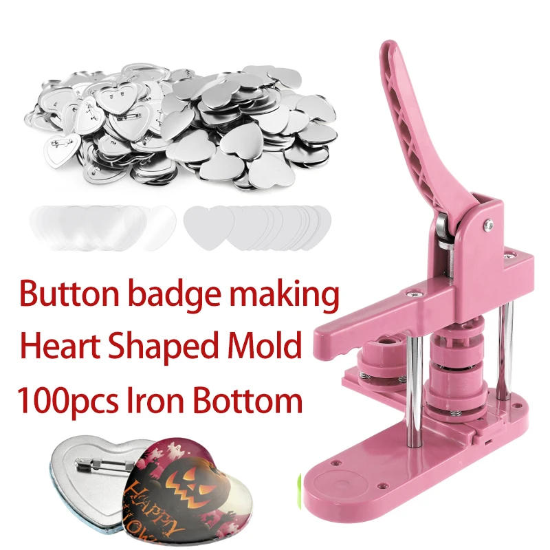 Description Picture 2 of itemHeart Shape Button Maker Machine Mold 100 Set Button Parts For Pin Badge Press Maker Slide Rail Machine DIY Making 57*53mm