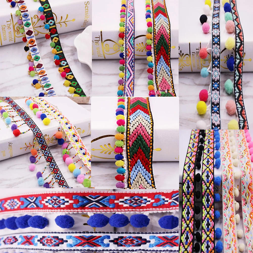 Description Picture 2 of item1Yards Pom Pom Trim Lace Fabric Pompom Fringe Ribbon Crafts Sewing Lace Kintted Fabric DIY Handmade Sewing Accessories
