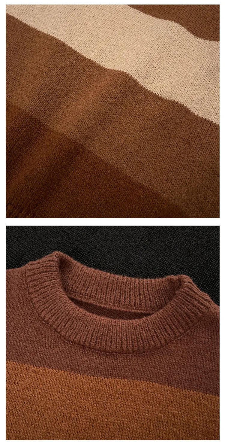 Description Picture 6 of item2024 Men's Autumn Winter Korean Long Sleeve Sweater Tops Male Round Neck Loose Knit Top Men Contrast Color Striped Jumpers S117