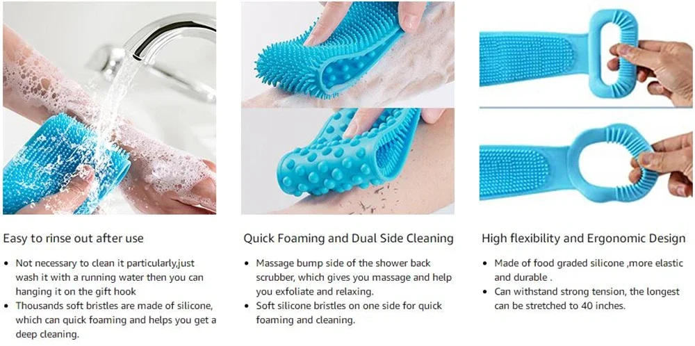 Description Picture 5 of itemBody Silicone Brush Scrub Body Exfoliating Sponge Brush Bathroom Shower Back Brush Bath Scrub Clean Tool Stain Removal Bath Belt