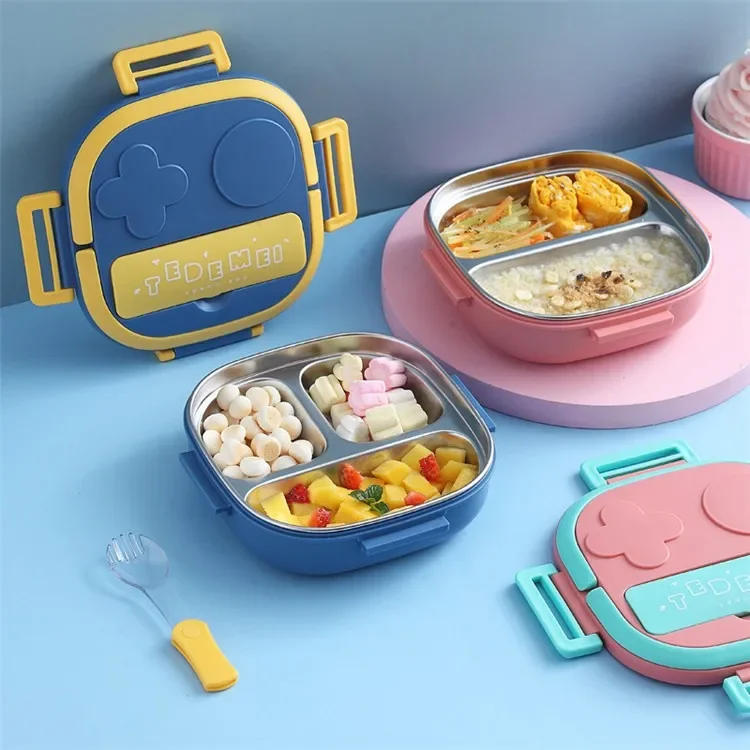 Description Picture 4 of item550ML Kids Baby Snacks Container Outdoor Picnic Stainless Steel Lid Bento With Compartment Travel Leakproof Lunch Box School