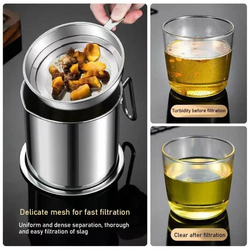 Description Picture 5 of item1.4L/1.9L Oil Filter Pot Large Capacity 304 Stainless Steel Oil Pot Grease Keeper Storage Container Cooking Oil Strainer