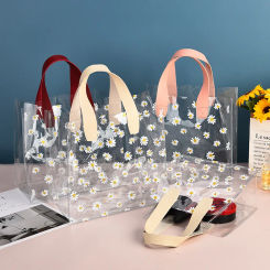 Transparent PVC Daisy Tote Bag Large Capacity Clear Plastic Handbag Candy Gift Packaging Bag Wedding Party Favor Supplies