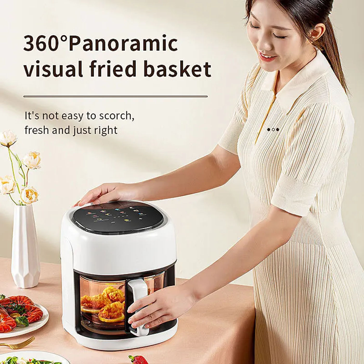 Description Picture 6 of itemSmart Air Fryer Electric visual window 4.5L Oil-free Air Fryer Automatic Household Kitchen 360°Baking Convection Oven Air Fryers