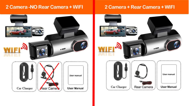 Description Picture 3 of item2/3 Channel 1080P Dash Cam for Cars WIFI Car Dvr Camera night vision Front inside Rear View Camera for Vehicle Car Accsesories