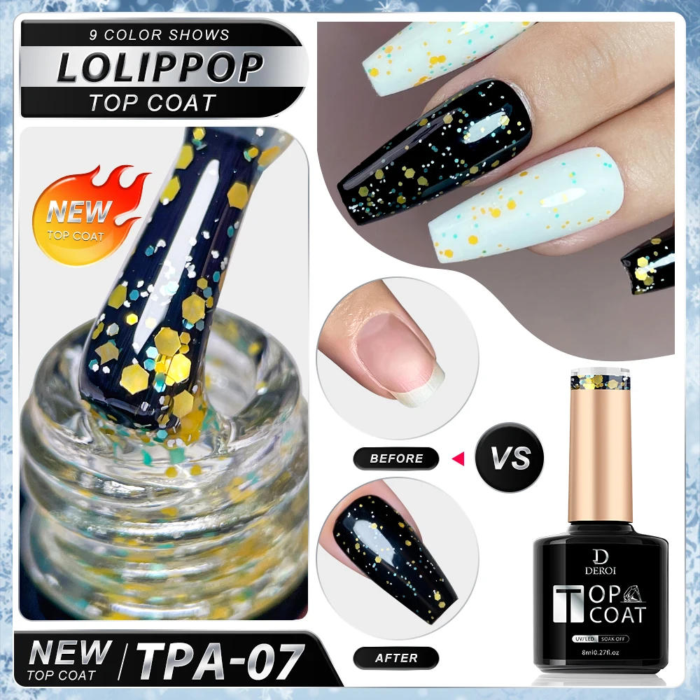 Description Picture 6 of item8ml Sparkly Glitter Top Coat Gel Nail Polish Gold Foil DIY Nail Art Matte Aurora Topcoat Soak Off Semi Permanent for Manicure