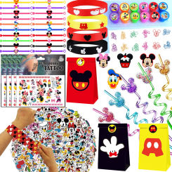Mickey Theme Mouse Party Favors Minnie Mickey Birthday Party Supplies Gift Bag Slap Bracelet Wristband Sticker Game Prize Filler
