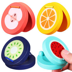 4 Pcs Finger Castanet Orff Percussion Wooden Castanets 4pcs (orange+kiwi+ +watermelon) Mini Child
