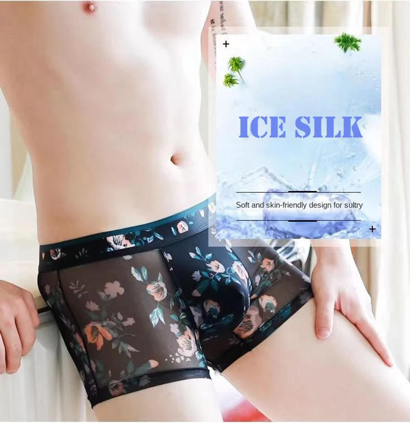 Description Picture 3 of item1pcs Sexy Mesh Boxer Men Underwear See Through Transparent Shorts Male Print Panties Plus Size Underpants U Convex Lingerie 6XL