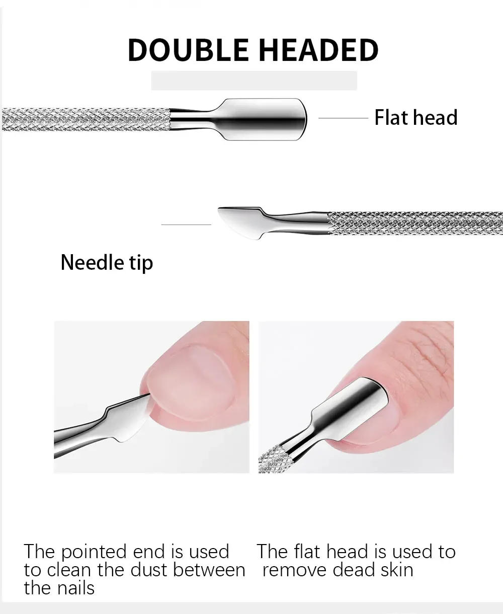 Description Picture 4 of item1pcs Stainless Steel Cuticle Pushers Dead Skin Remover Double Sided Finger Nail Cuticle Pusher Manicure Nail Care Pedicure Tool