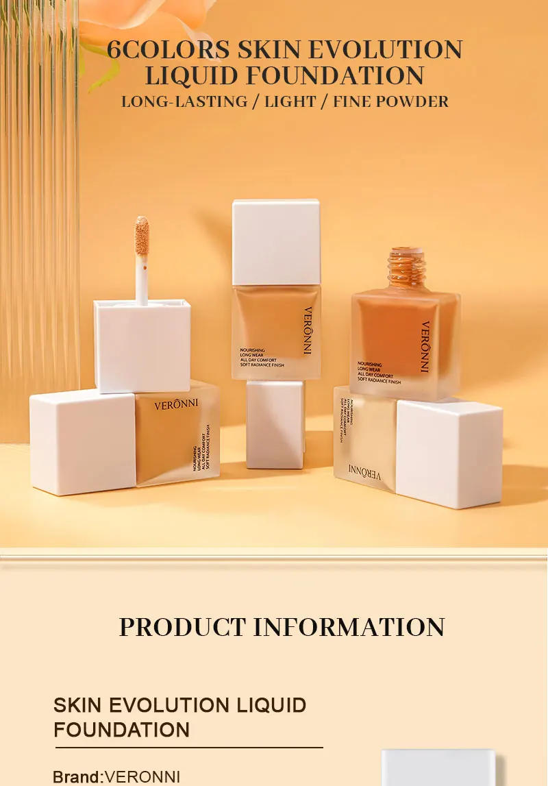 Description Picture 3 of itemLiquid Foundation High Coverage Makeup Base natural Concealer 6 color longlasting Oil-Control Face Foundation Makeup Cosmetics