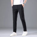 Quick-drying Ultra-thin Men's Casual Pants Summer Solid Color Highly Elastic Soft Ice Silk Slim Business Straight Trousers Black