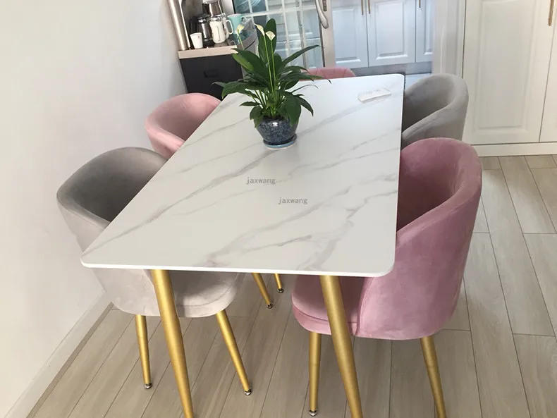 Description Picture 4 of itemNordic Dining Room Furniture Metal Dining Room Sets Light Luxury Slate Dining Table and chairs Modern Hotel Dining Room Table Z